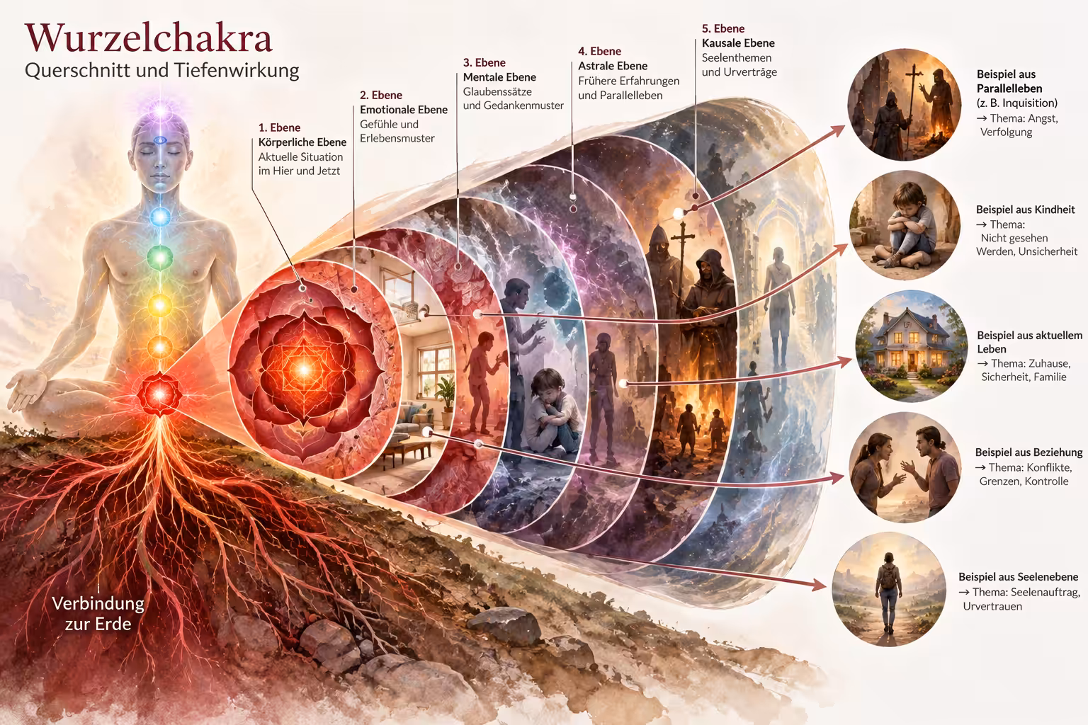 Das Wurzelchakra in der Tiefe: die Ebenen, auf denen ein Chakra seine Erfahrungen speichert